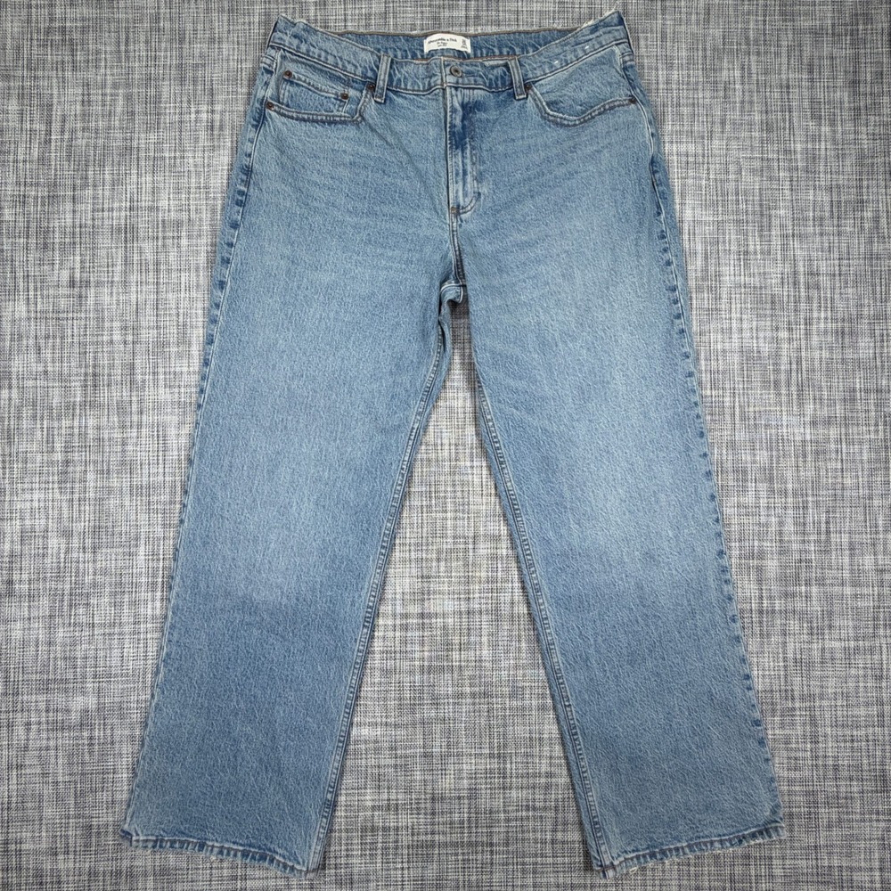 Abercrombie & Fitch Womens Baggy Low Rise Jeans Light Blue Cotton Size 32/14R